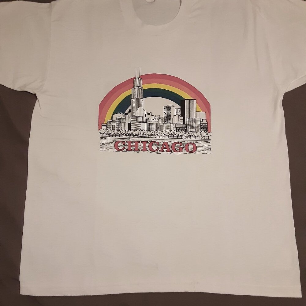 Chicago Rainbow Pride * White Tee * Large * - Picture 2 of 9
